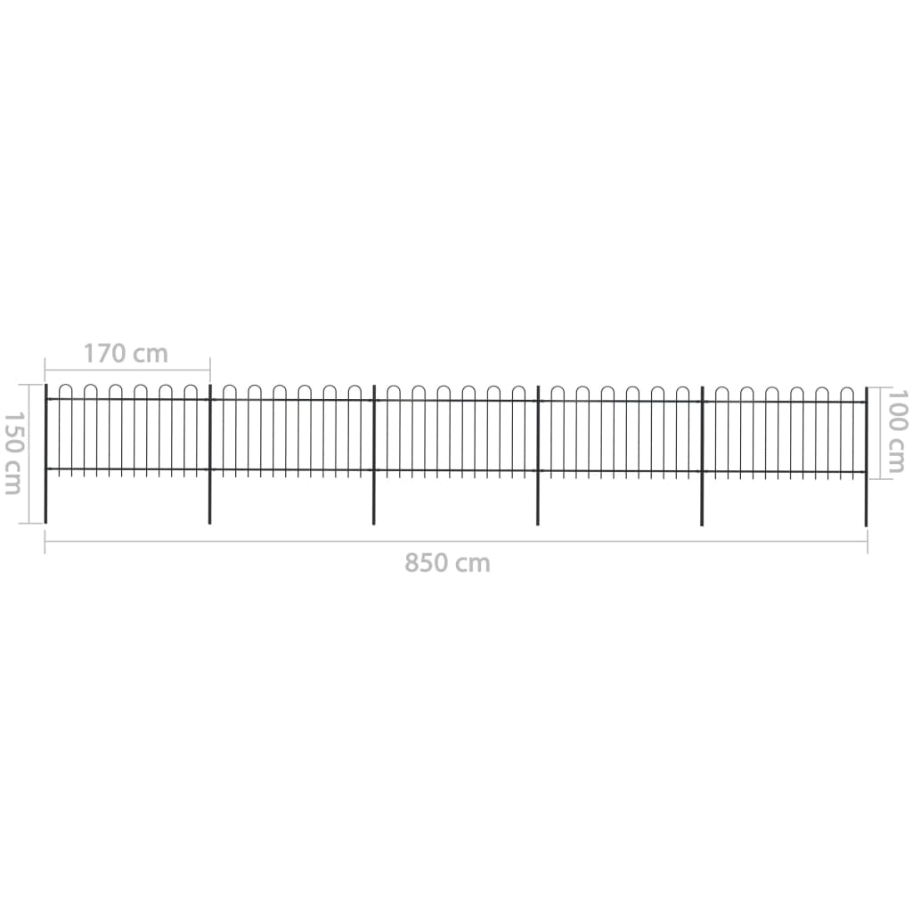 vidaXL Gard de grădină cu vârf circular din oțel, 892,5 x 100 cm, negru