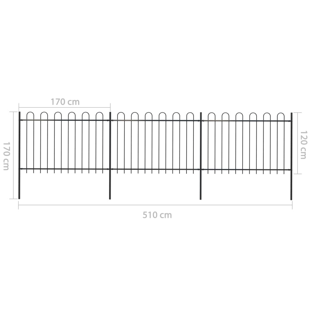 vidaXL Gard de grădină cu vârf circular, oțel, 537x120 cm, negru