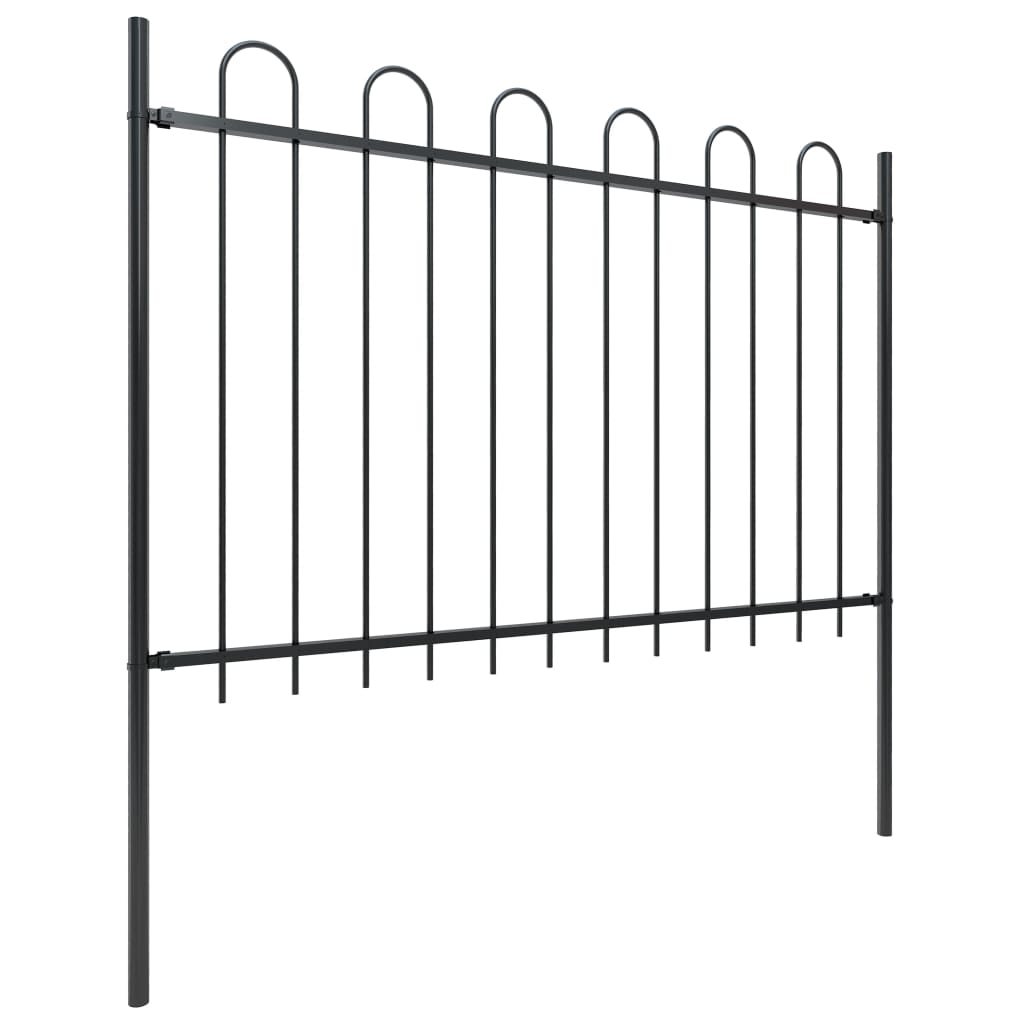 vidaXL Gard de grădină cu vârf circular din oțel, 714,5 x 120 cm, negru vidaXL Gard de grădină cu vârf circular din oțel, 714,5 x 120 cm, negru