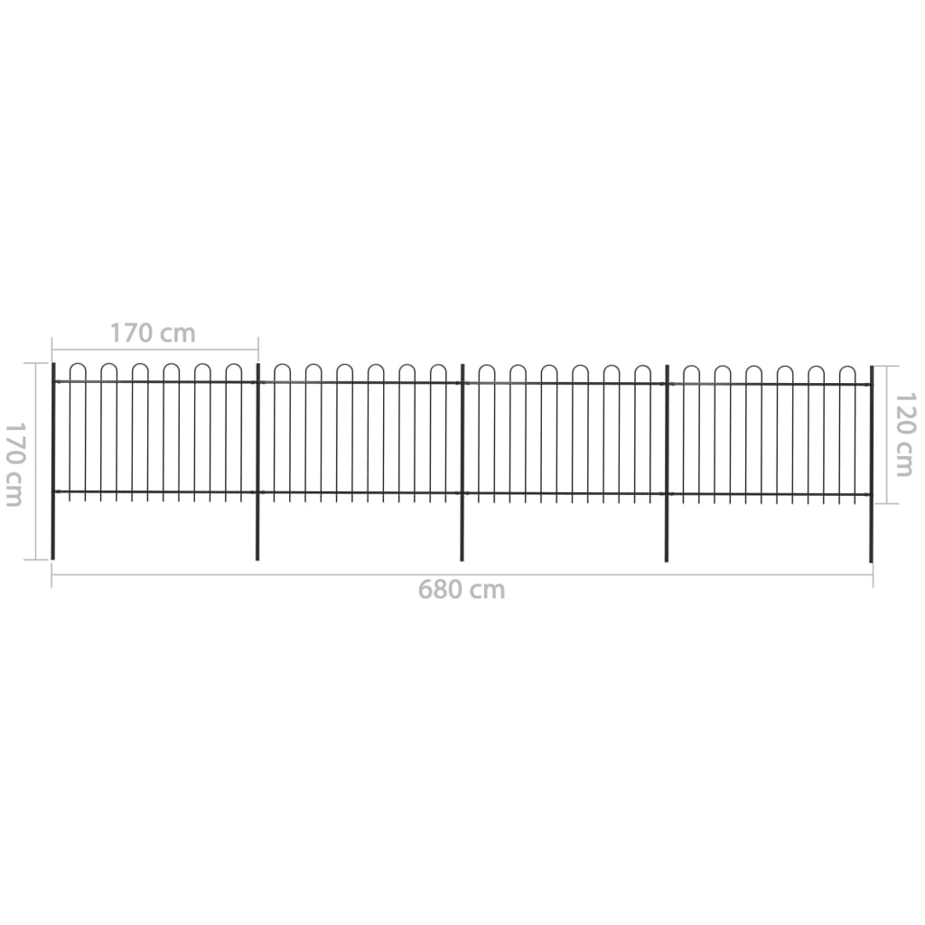 vidaXL Gard de grădină cu vârf circular din oțel, 714,5 x 120 cm, negru vidaXL Gard de grădină cu vârf circular din oțel, 714,5 x 120 cm, negru