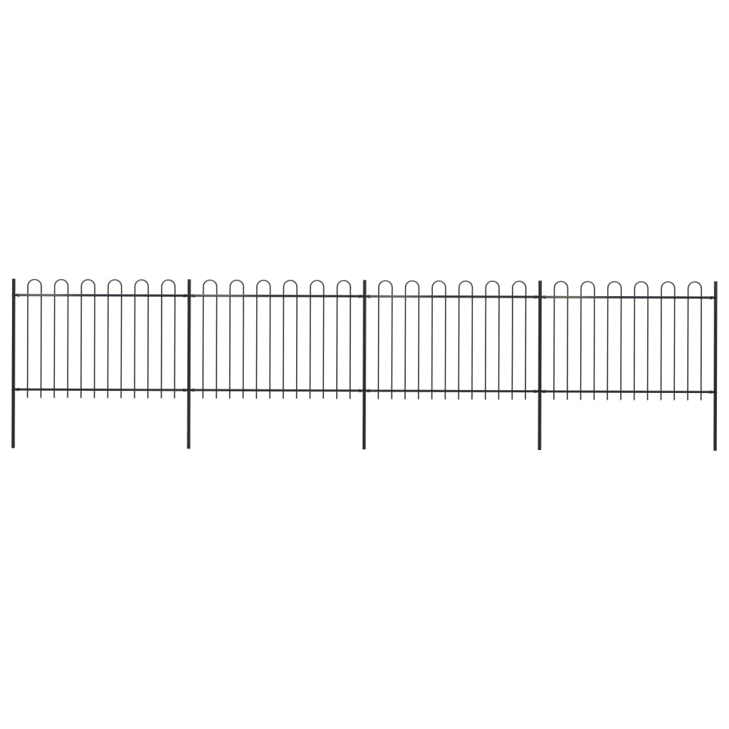 vidaXL Gard de grădină cu vârf circular din oțel, 714,5 x 120 cm, negru vidaXL Gard de grădină cu vârf circular din oțel, 714,5 x 120 cm, negru