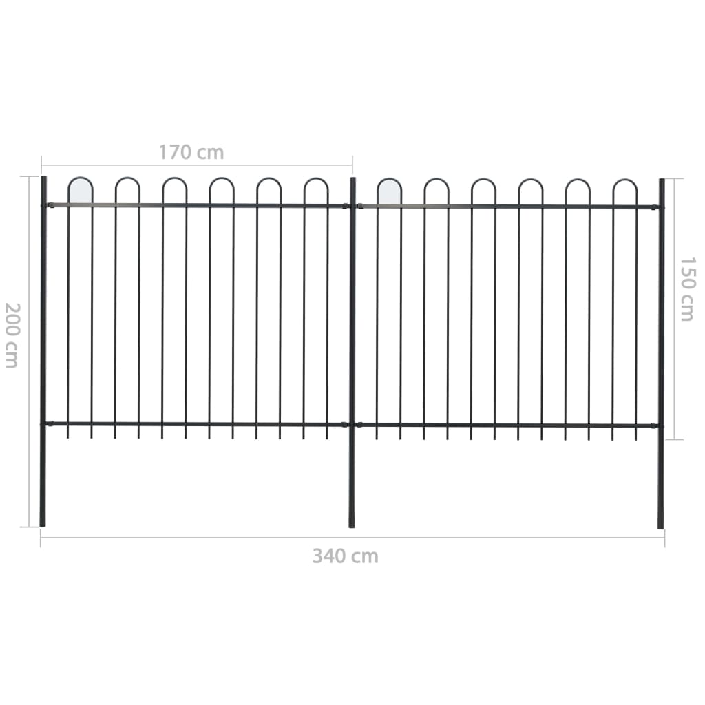 vidaXL Gard de grădină cu vârf circular din oțel, 359x150 cm, negru