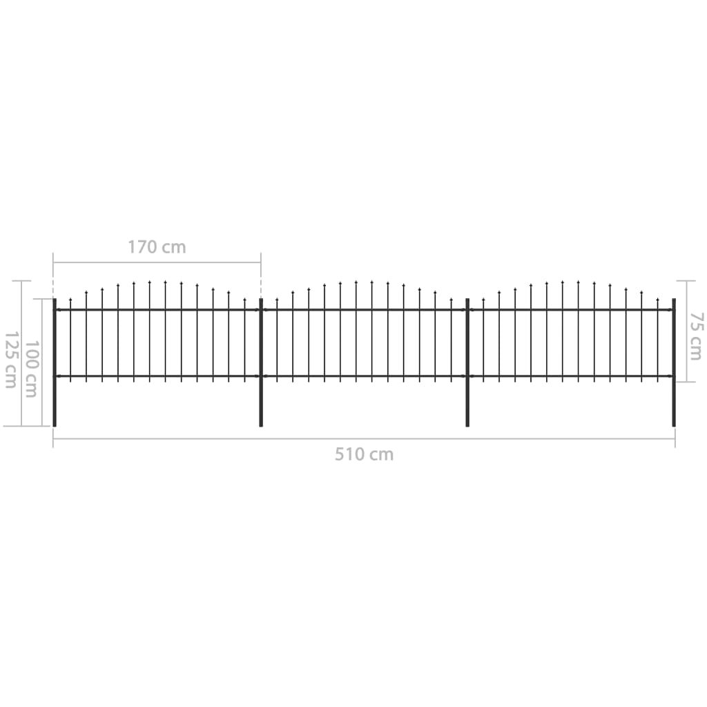 vidaXL Gard de grădină cu vârf tip suliță din oțel 537x75 cm, negru