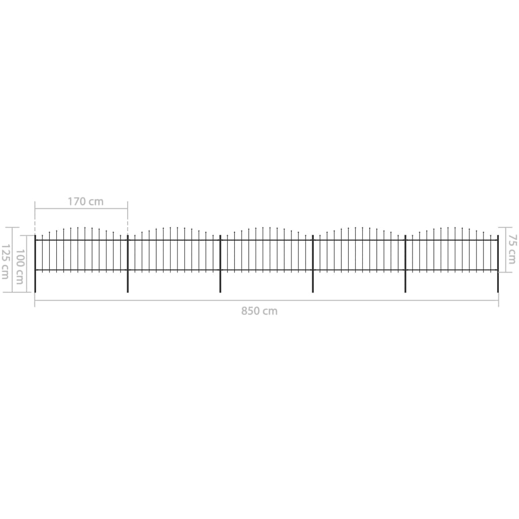 vidaXL Gard de grădină cu vârf tip suliță din oțel 892,5x75 cm, negru vidaXL Gard de grădină cu vârf tip suliță din oțel 892,5x75 cm, negru