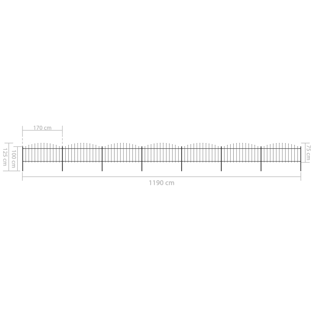vidaXL Gard de grădină cu vârf suliță, negru, 11,9 m, oțel
