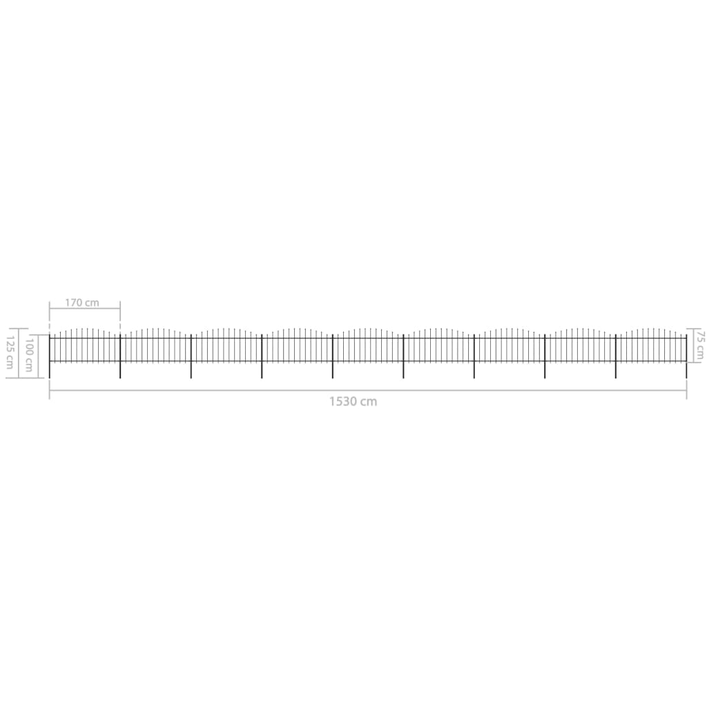 vidaXL Gard de grădină cu vârf tip suliță din oțel 1603,5x75 cm, negru