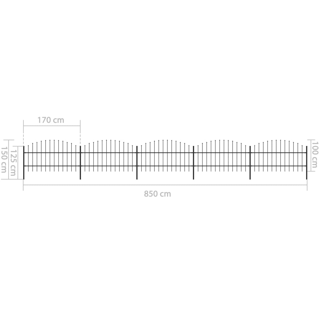 vidaXL Gard de grădină cu vârf tip suliță din oțel 892,5x100 cm, negru vidaXL Gard de grădină cu vârf tip suliță din oțel 892,5x100 cm, negru
