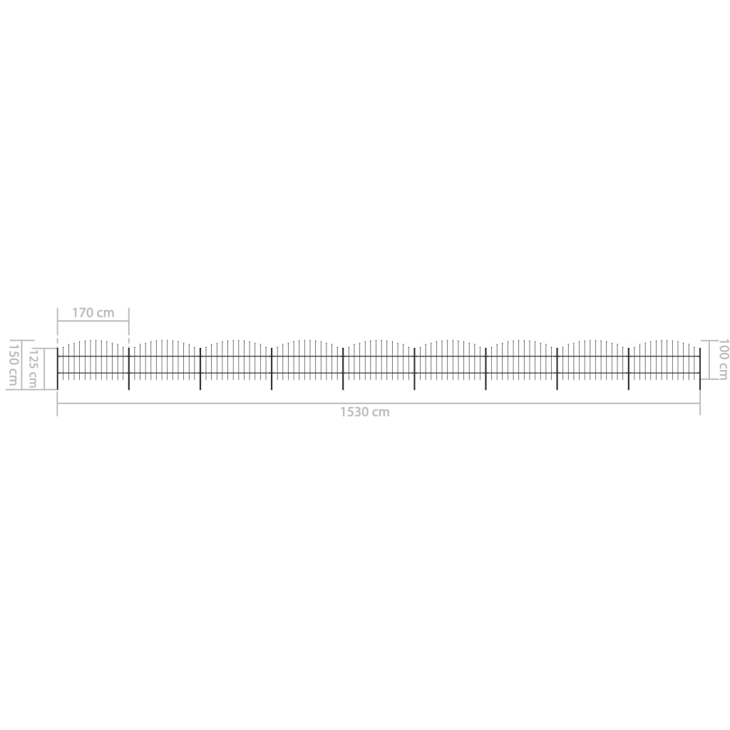 vidaXL Gard de grădină cu vârf tip suliță din oțel 1603,5x100 cm, negru