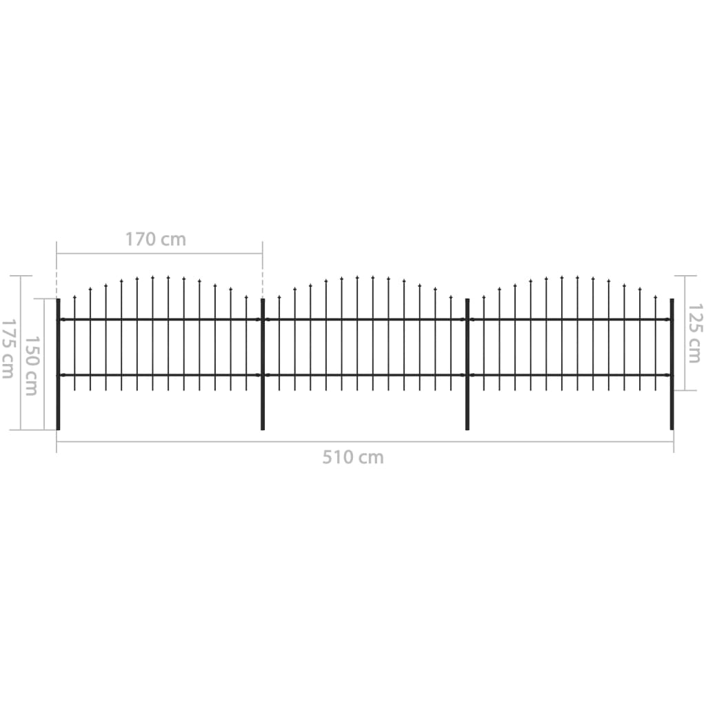 vidaXL Gard de grădină cu vârf tip suliță din oțel 537x125 cm, negru