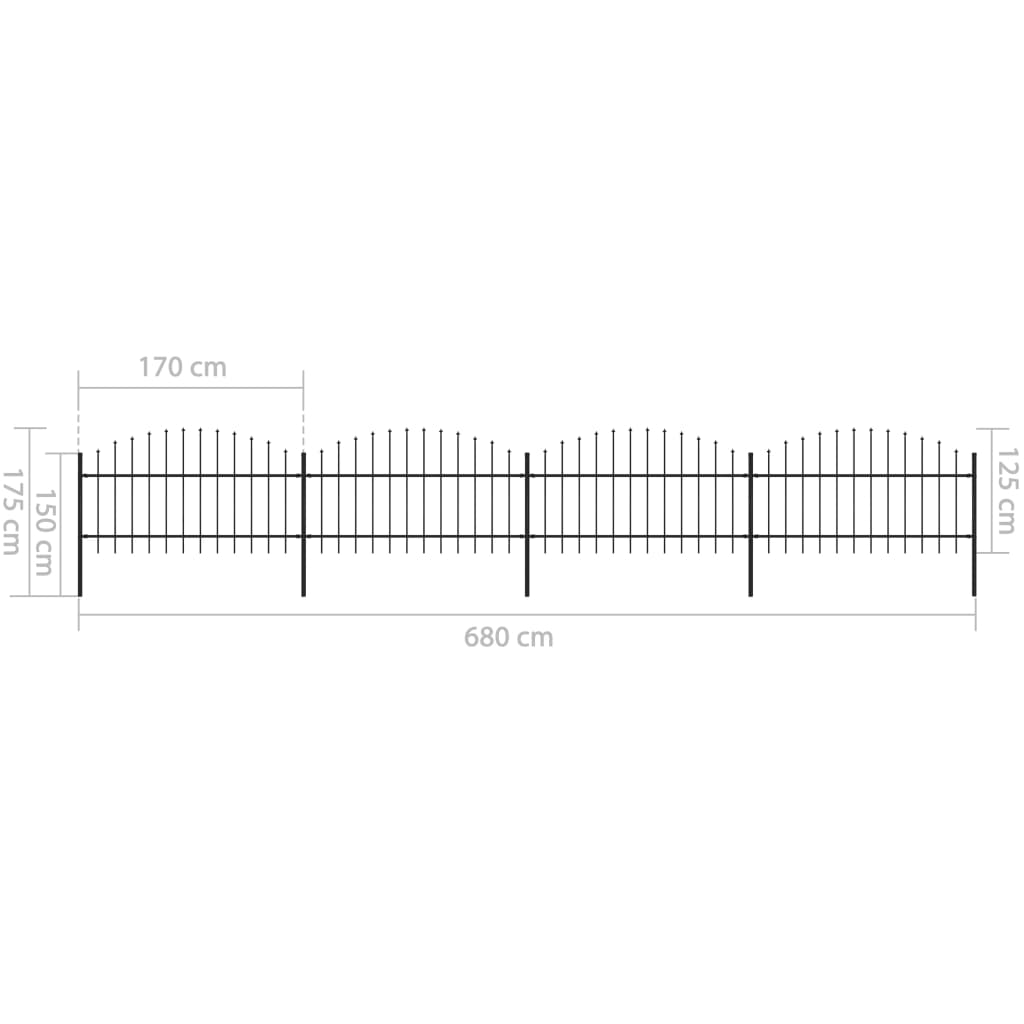 vidaXL Gard de grădină cu vârf tip suliță din oțel 714,5x125 cm, negru