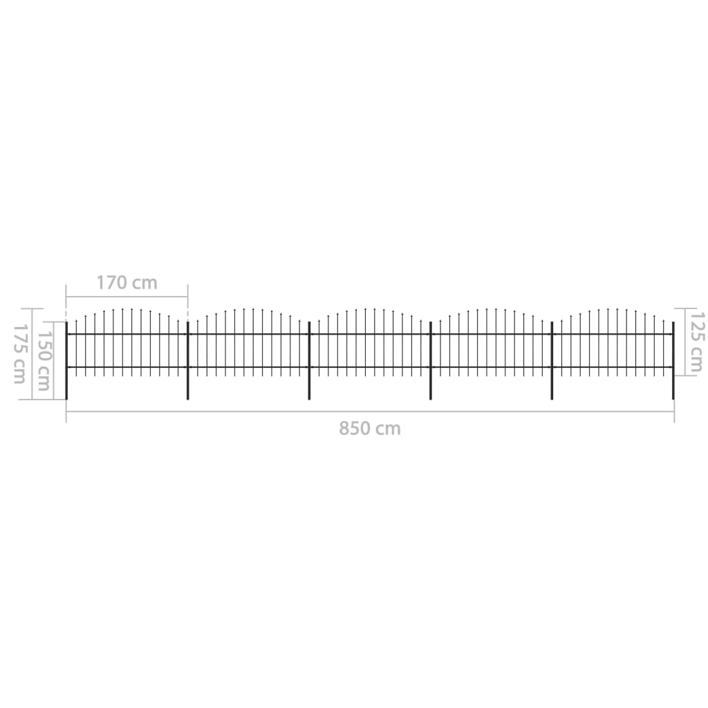 vidaXL Gard de grădină cu vârf tip suliță din oțel 892,5x125 cm, negru vidaXL Gard de grădină cu vârf tip suliță din oțel 892,5x125 cm, negru
