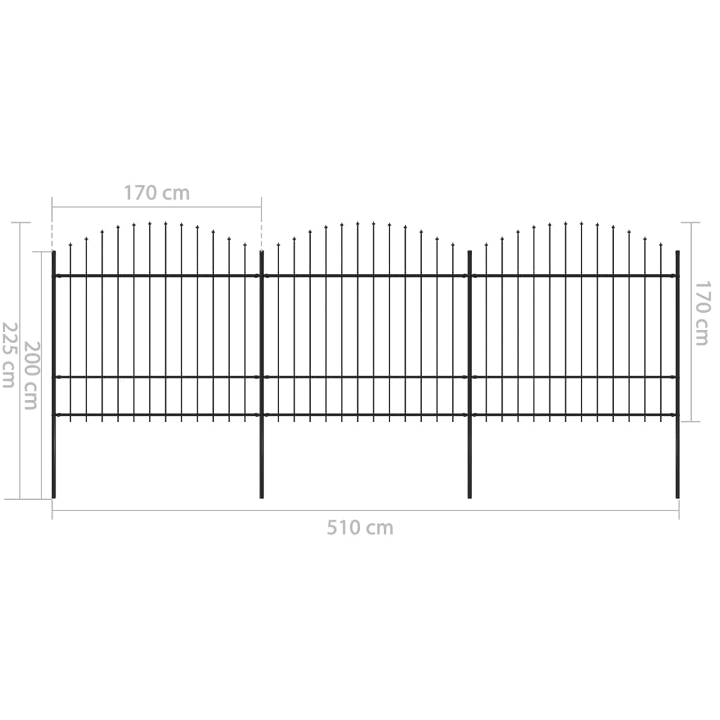 vidaXL Gard de grădină cu vârf tip suliță din oțel 537x175 cm, negru