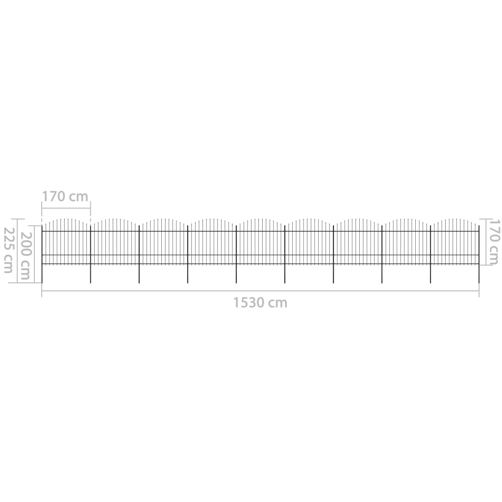 vidaXL Gard de grădină cu vârf suliță, negru, 15,3 m, oțel