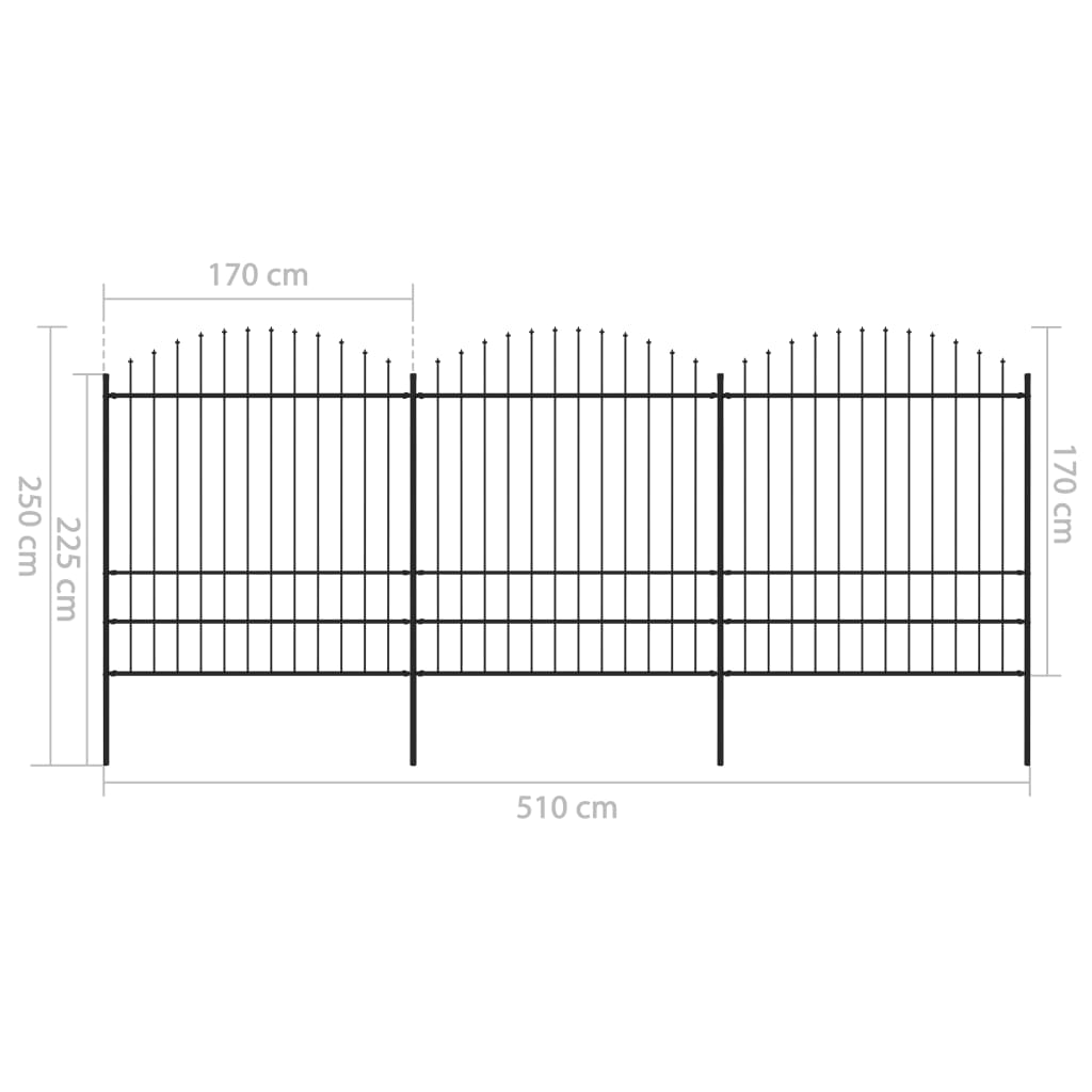 vidaXL Gard de grădină cu vârf tip suliță din oțel 537x200 cm, negru