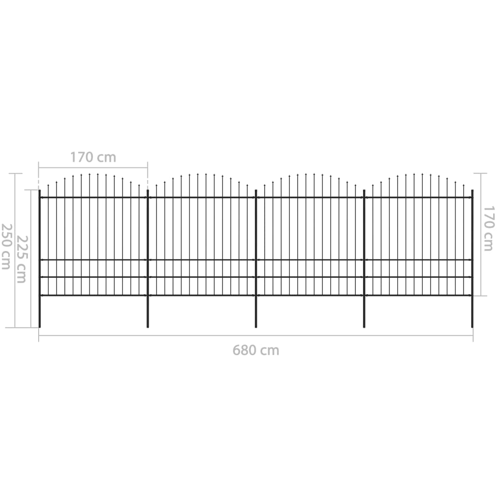 vidaXL Gard de grădină cu vârf tip suliță din oțel 714,5x200 cm, negru