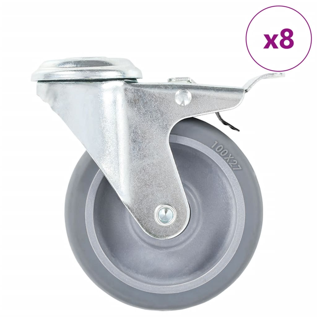 vidaXL Roți pivotante cu gaură pentru șurub, 8 buc., 100 mm vidaXL Roți pivotante cu gaură pentru șurub, 8 buc., 100 mm