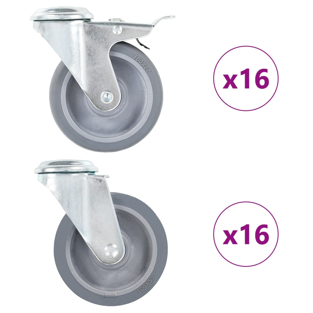 vidaXL Roți pivotante cu gaură pentru șurub, 32 buc., 100 mm vidaXL Roți pivotante cu gaură pentru șurub, 32 buc., 100 mm