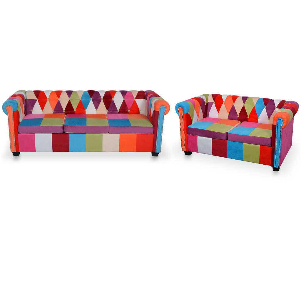 vidaXL Set canapea Chesterfield, 2 piese, material textil