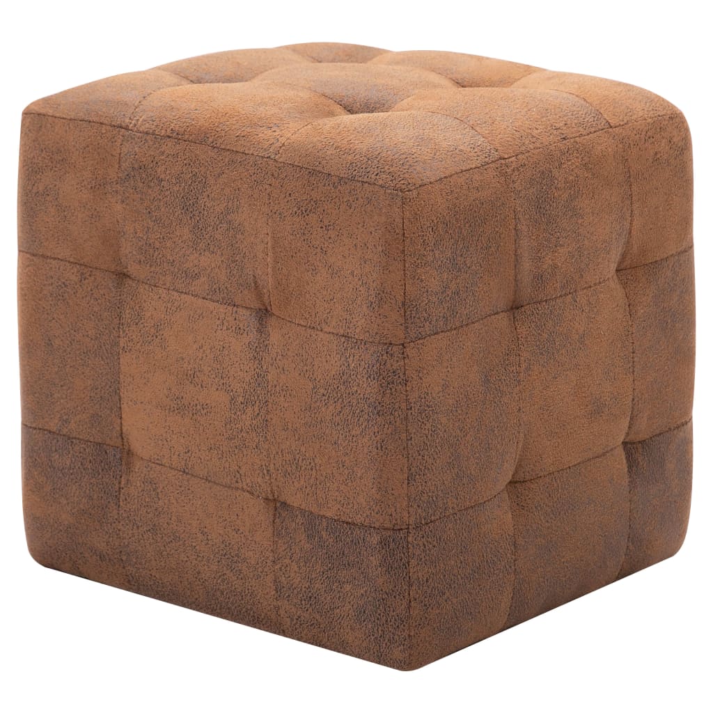 vidaXL Taburet, 2 buc., maro, 30x30x30 cm, piele întoarsă ecologică vidaXL Taburet, 2 buc., maro, 30x30x30 cm, piele întoarsă ecologică