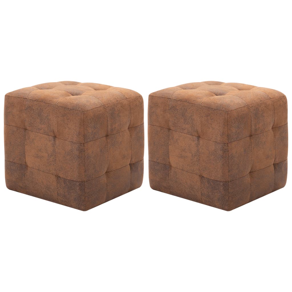 vidaXL Taburet, 2 buc., maro, 30x30x30 cm, piele întoarsă ecologică vidaXL Taburet, 2 buc., maro, 30x30x30 cm, piele întoarsă ecologică