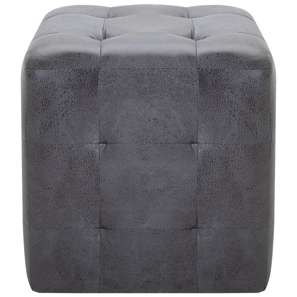 vidaXL Taburet, 2 buc., gri, 30x30x30 cm, piele întoarsă ecologică vidaXL Taburet, 2 buc., gri, 30x30x30 cm, piele întoarsă ecologică