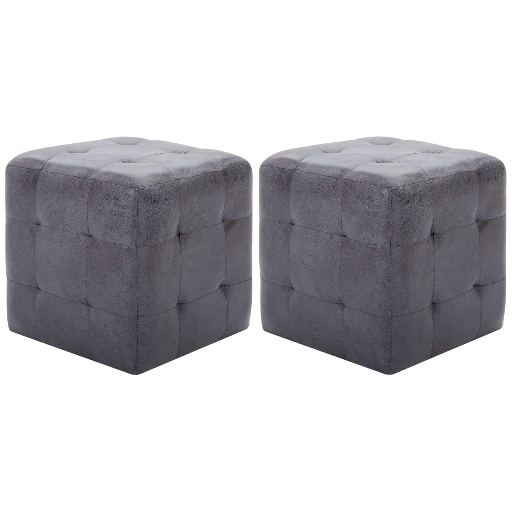 vidaXL Taburet, 2 buc., gri, 30x30x30 cm, piele întoarsă ecologică vidaXL Taburet, 2 buc., gri, 30x30x30 cm, piele întoarsă ecologică