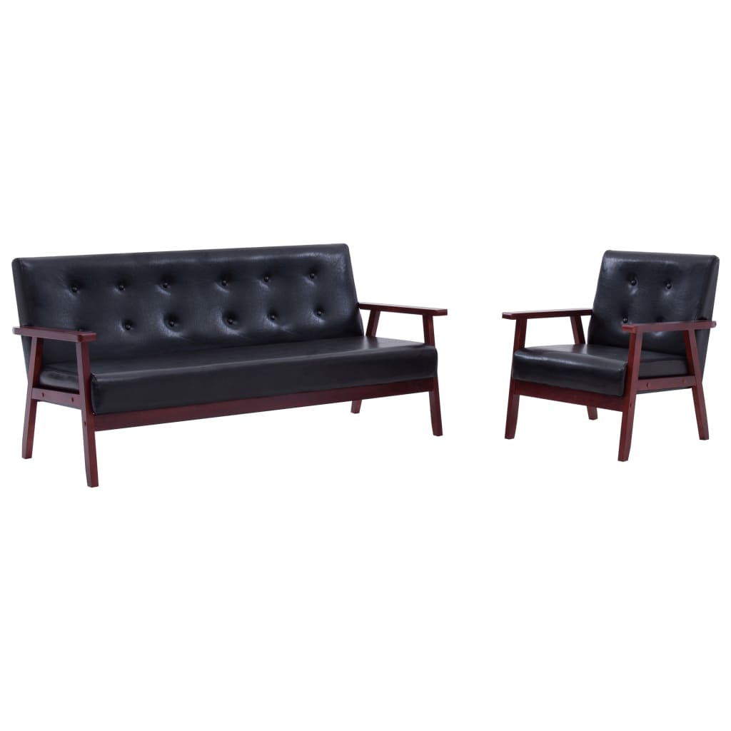 vidaXL Set canapea, 2 buc., negru, piele artificială, vidaXL Set canapea, 2 buc., negru, piele artificială,