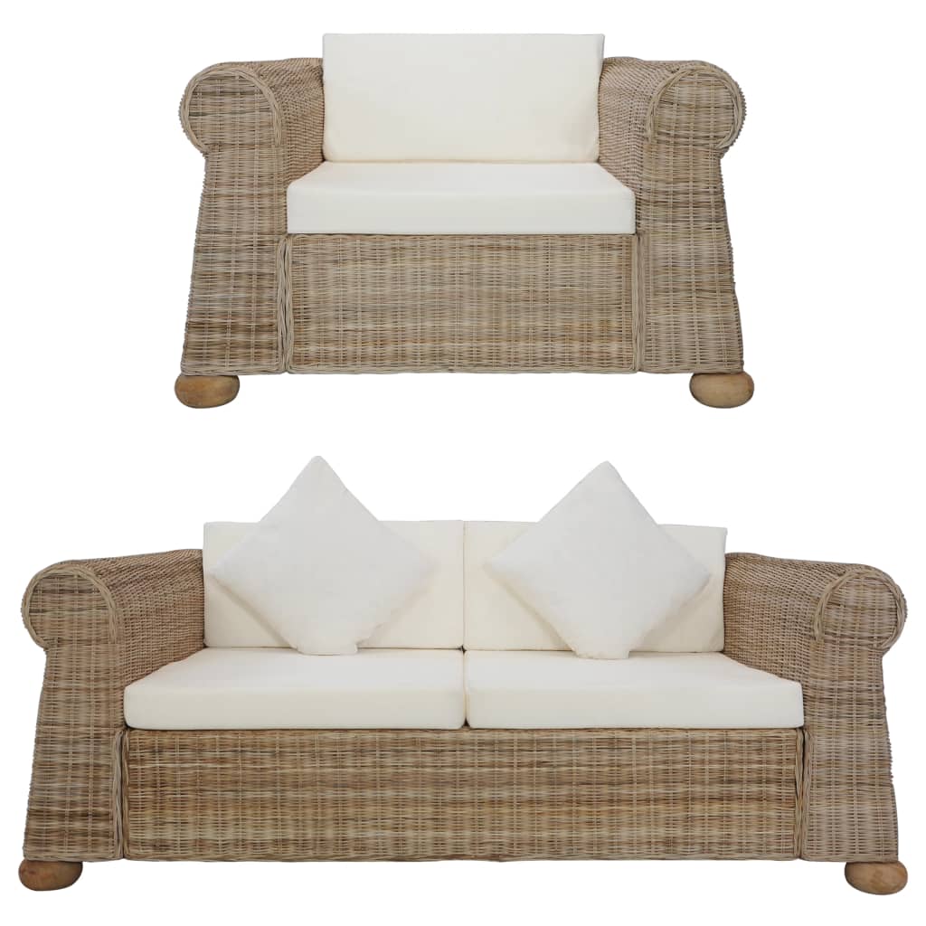 vidaXL Set de canapele cu perne, 2 piese, ratan natural vidaXL Set de canapele cu perne, 2 piese, ratan natural