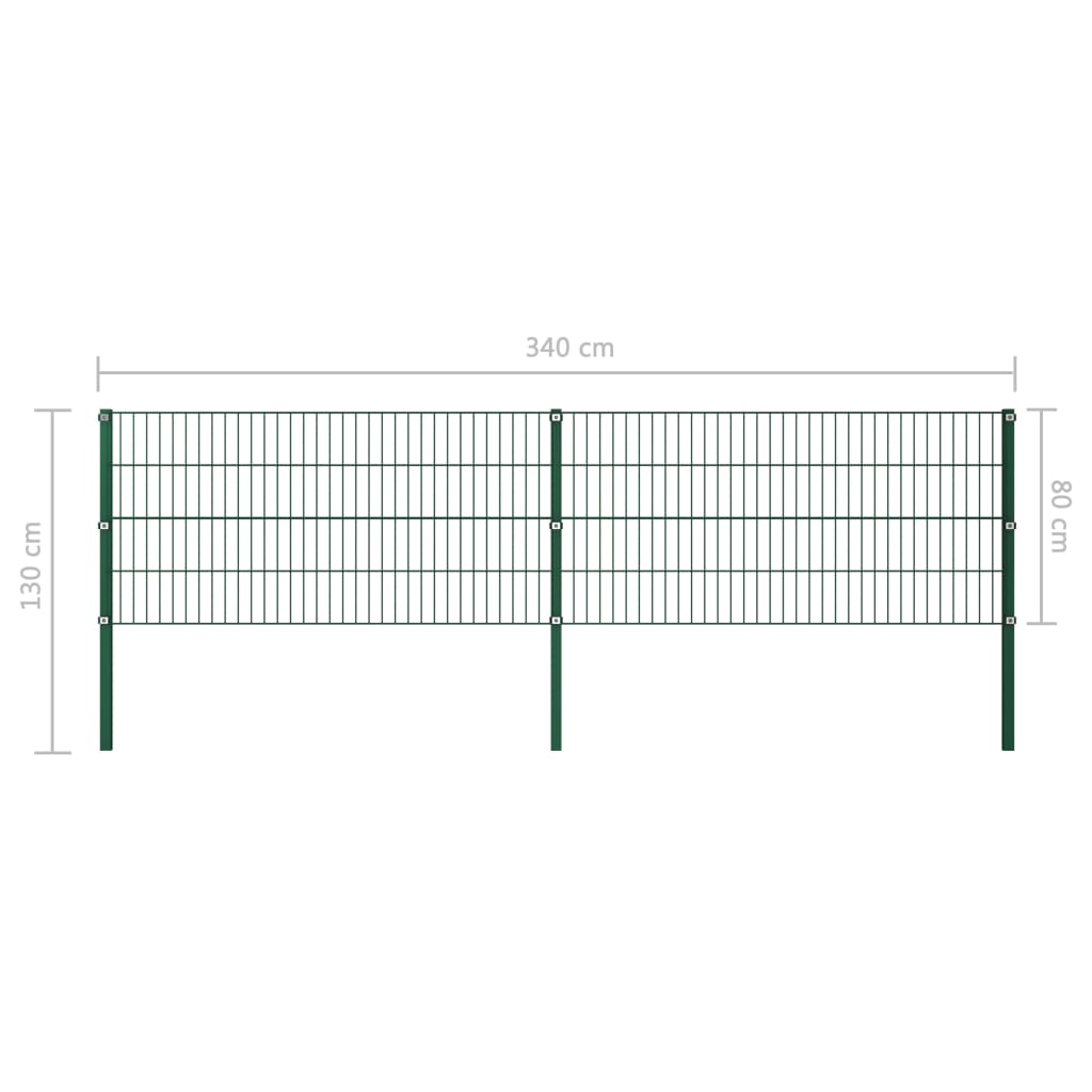 vidaXL Panou de gard cu stâlpi din fier, verde, 349x80 cm vidaXL Panou de gard cu stâlpi din fier, verde, 349x80 cm