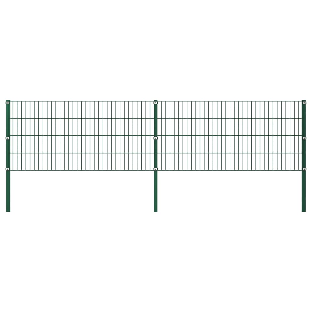 vidaXL Panou de gard cu stâlpi din fier, verde, 349x80 cm vidaXL Panou de gard cu stâlpi din fier, verde, 349x80 cm