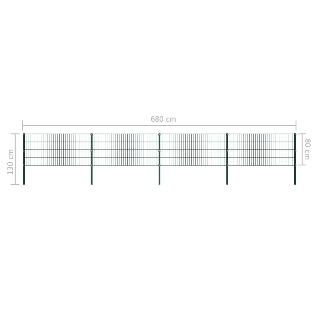 vidaXL Panou de gard cu stâlpi din fier, verde, 694,5x80 cm vidaXL Panou de gard cu stâlpi din fier, verde, 694,5x80 cm