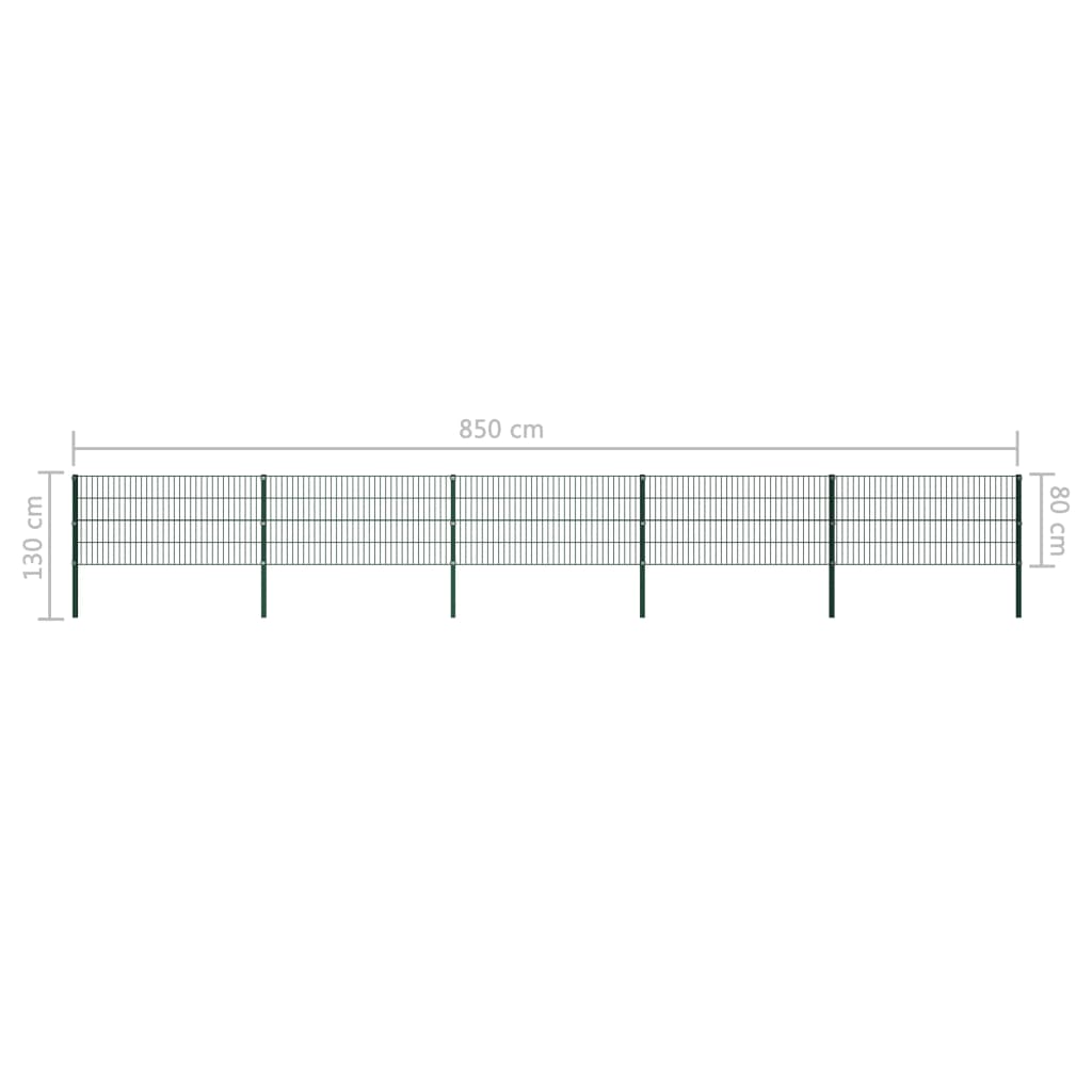 vidaXL Panou de gard cu stâlpi din fier, verde, 867x80 cm vidaXL Panou de gard cu stâlpi din fier, verde, 867x80 cm