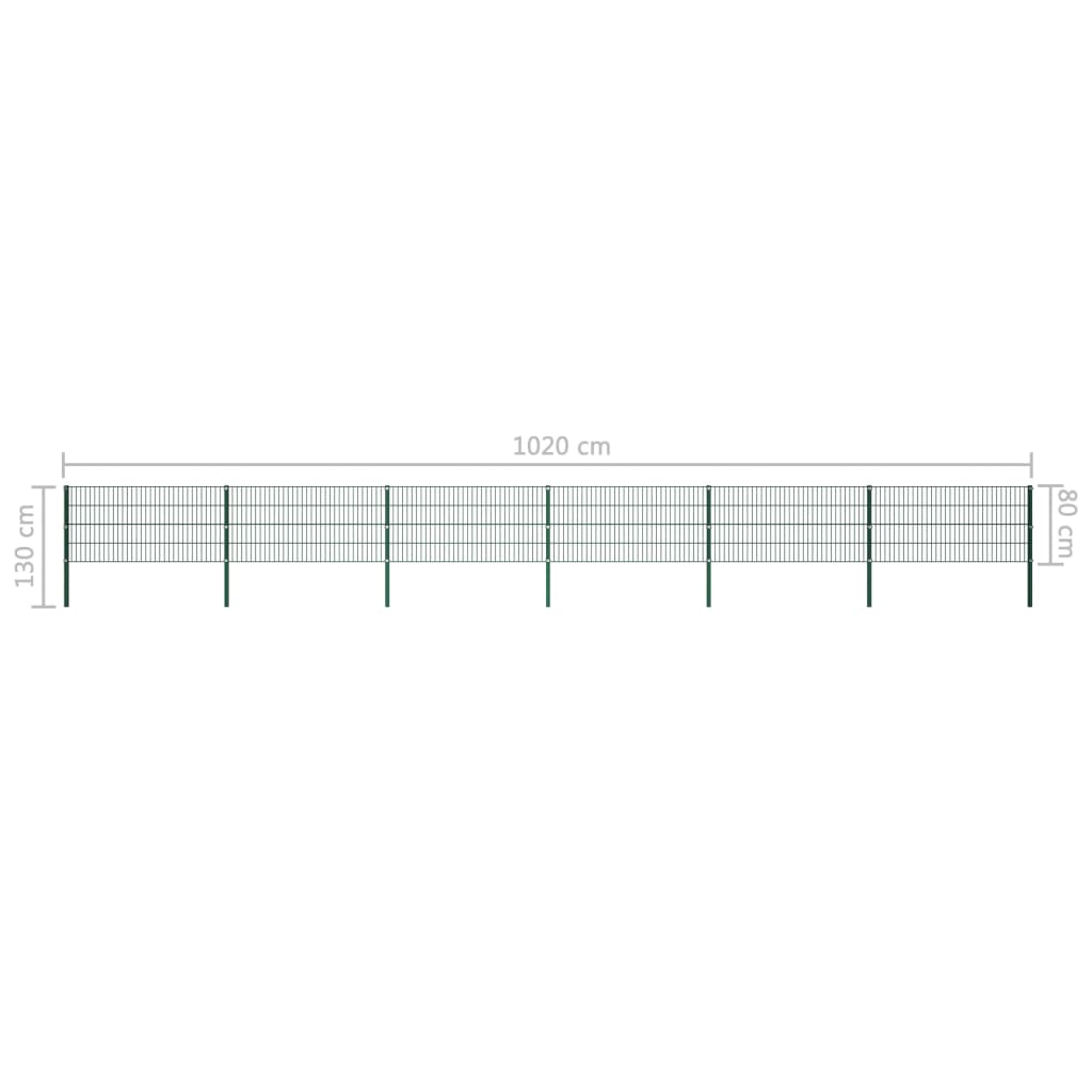 vidaXL Panou de gard cu stâlpi din fier, verde, 1040x80 cm vidaXL Panou de gard cu stâlpi din fier, verde, 1040x80 cm
