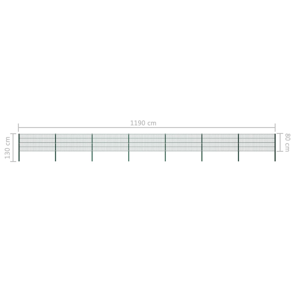 vidaXL Panou de gard cu stâlpi din fier, verde, 1212x80 cm vidaXL Panou de gard cu stâlpi din fier, verde, 1212x80 cm
