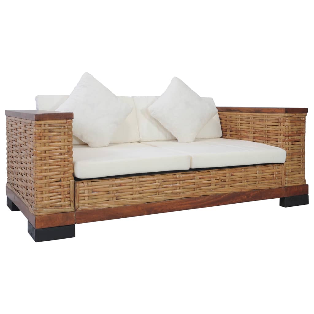 vidaXL Set de canapele cu perne, 2 piese, maro, ratan natural