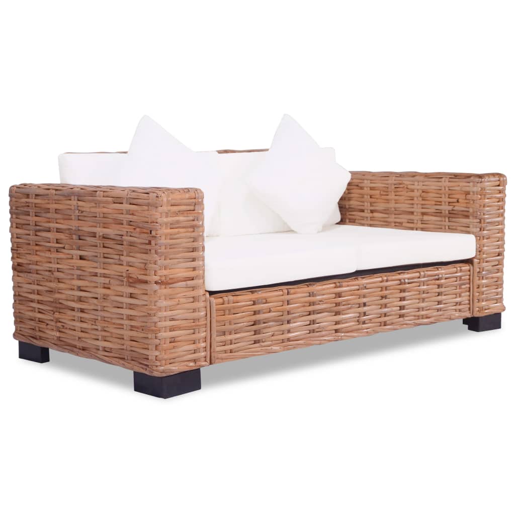 vidaXL Set canapea cu perne, 3 piese, ratan natural vidaXL Set canapea cu perne, 3 piese, ratan natural