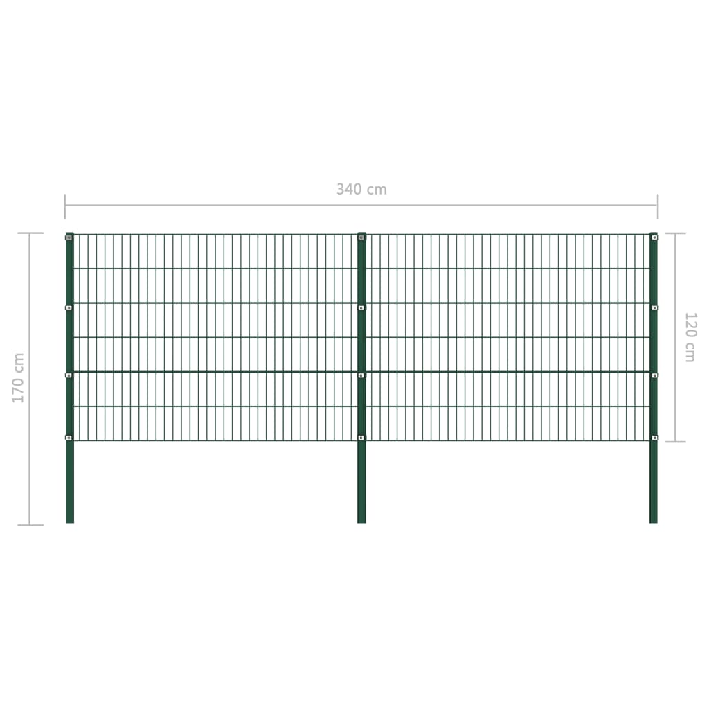 vidaXL Panou de gard cu stâlpi din fier, verde, 349x120 cm vidaXL Panou de gard cu stâlpi din fier, verde, 349x120 cm