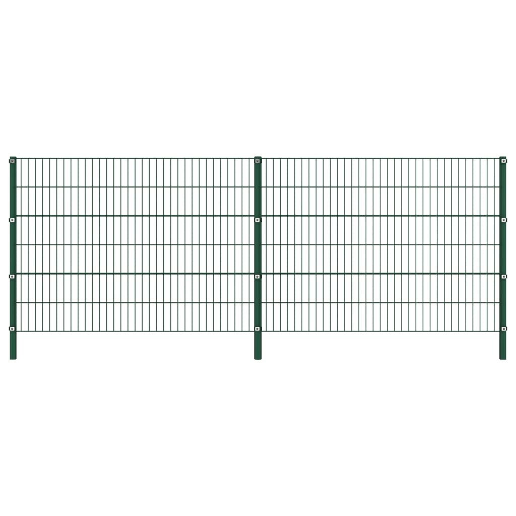 vidaXL Panou de gard cu stâlpi din fier, verde, 349x120 cm vidaXL Panou de gard cu stâlpi din fier, verde, 349x120 cm