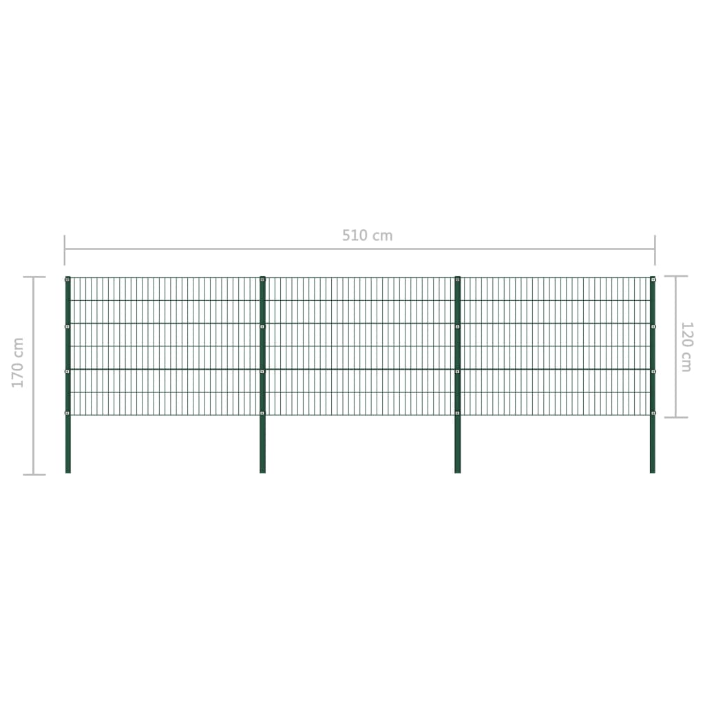 vidaXL Panou de gard cu stâlpi din fier, verde, 522x120 cm vidaXL Panou de gard cu stâlpi din fier, verde, 522x120 cm
