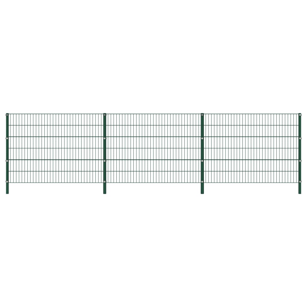 vidaXL Panou de gard cu stâlpi din fier, verde, 522x120 cm vidaXL Panou de gard cu stâlpi din fier, verde, 522x120 cm