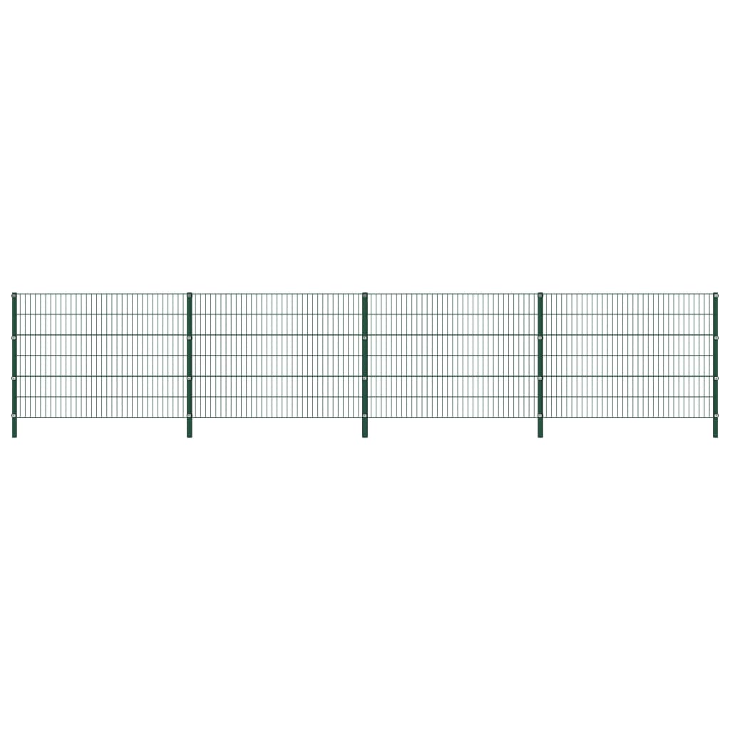 vidaXL Panou de gard cu stâlpi din fier, verde, 694,5x120 cm vidaXL Panou de gard cu stâlpi din fier, verde, 694,5x120 cm