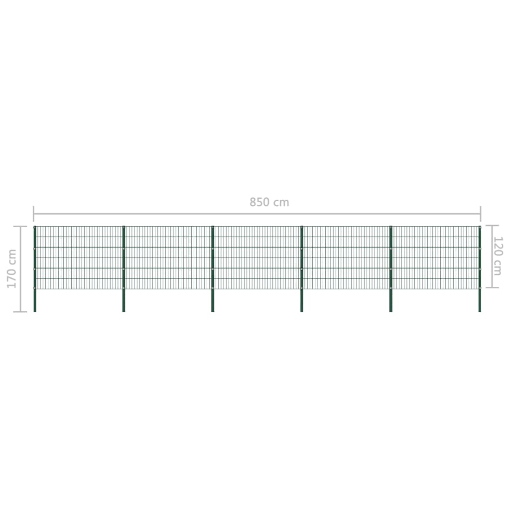 vidaXL Panou de gard cu stâlpi din fier, verde, 867x120 cm vidaXL Panou de gard cu stâlpi din fier, verde, 867x120 cm
