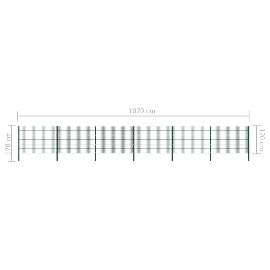 vidaXL Panou de gard cu stâlpi din fier, verde, 1040x120 cm vidaXL Panou de gard cu stâlpi din fier, verde, 1040x120 cm