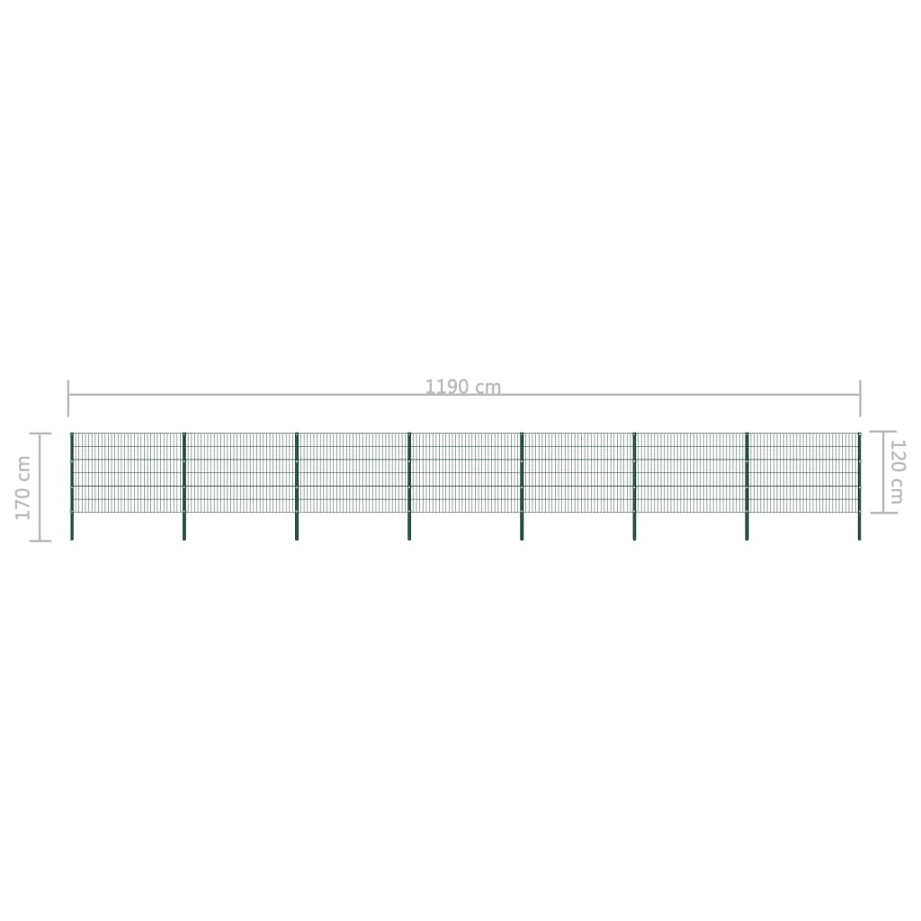 vidaXL Panou de gard cu stâlpi din fier, verde, 1212x120 cm vidaXL Panou de gard cu stâlpi din fier, verde, 1212x120 cm
