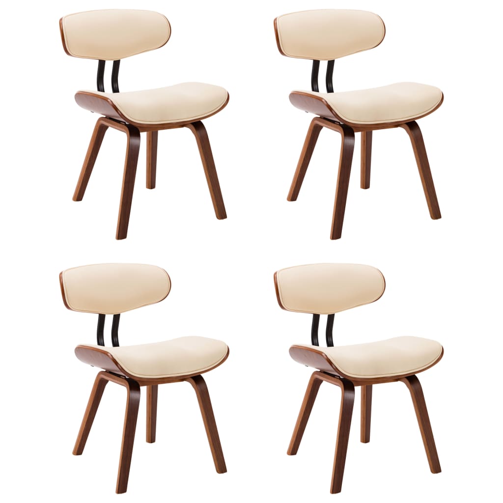vidaXL Scaune de bucătărie, 4 buc, crem, lemn curbat & piele ecologică