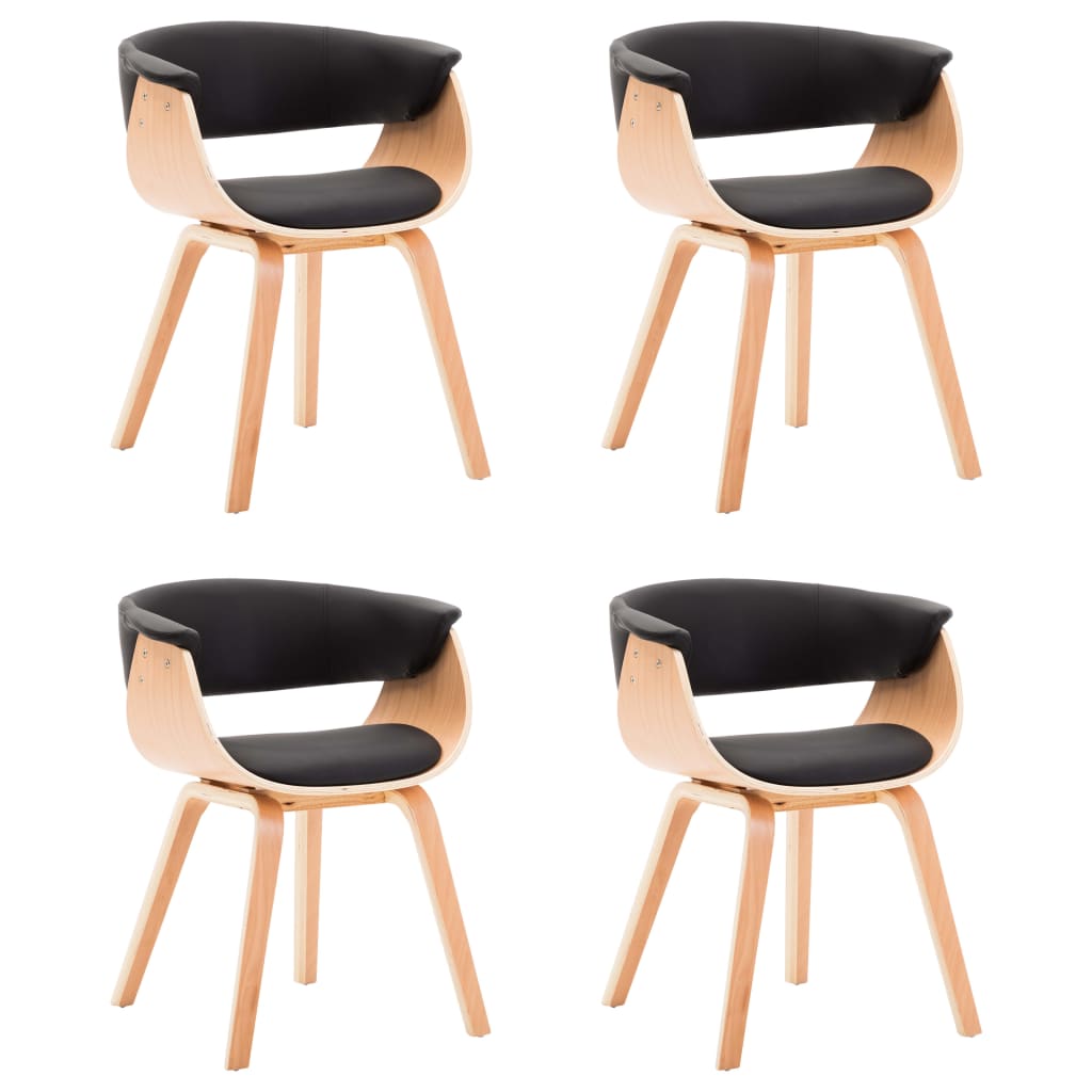 vidaXL Scaune bucătărie 4 buc, negru, lemn curbat & piele ecologică
