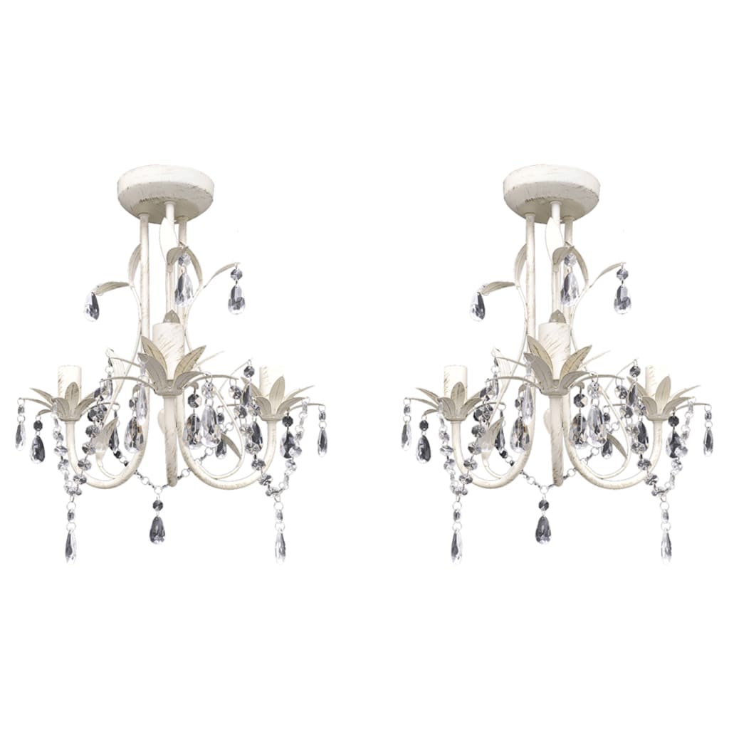 vidaXL Candelabre suspendate de plafon cu cristale 2 buc. alb elegant vidaXL Candelabre suspendate de plafon cu cristale 2 buc. alb elegant