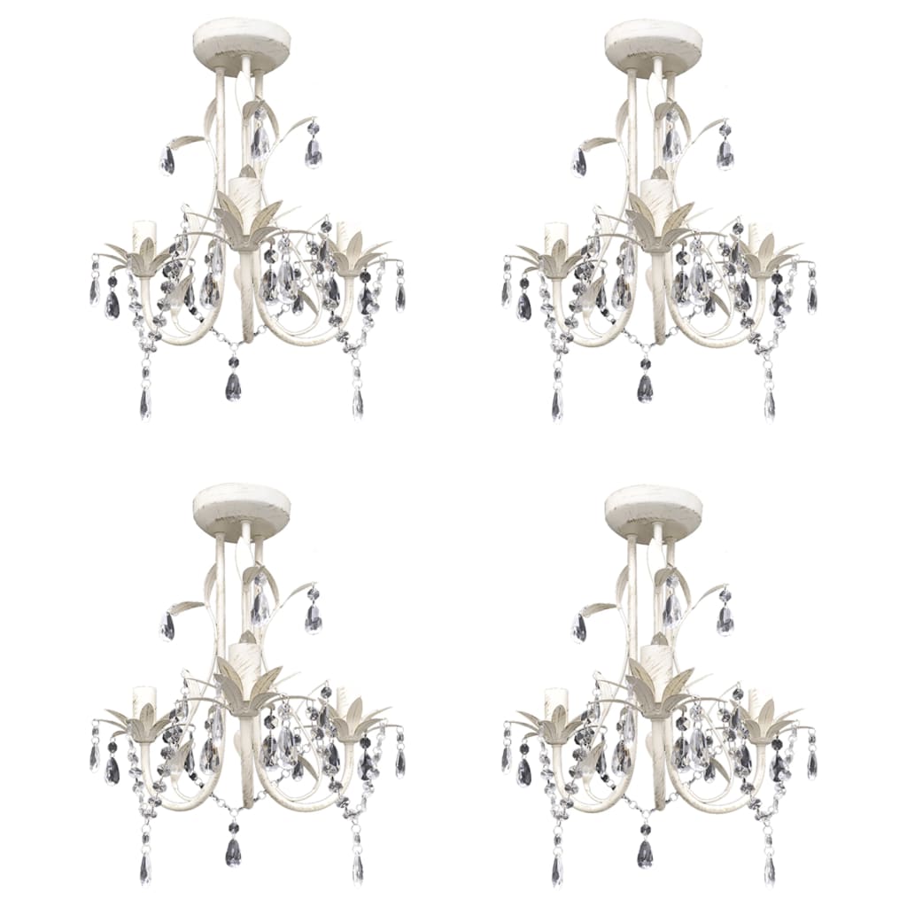 vidaXL Candelabre suspendate de plafon cu cristale 4 buc. alb elegant vidaXL Candelabre suspendate de plafon cu cristale 4 buc. alb elegant