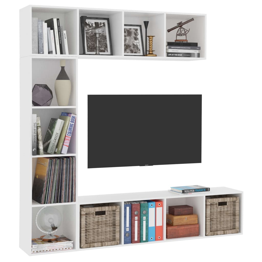vidaXL Set bibliotecă/dulap TV, 3 piese, alb, 180 x 30 x 180 cm vidaXL Set bibliotecă/dulap TV, 3 piese, alb, 180 x 30 x 180 cm