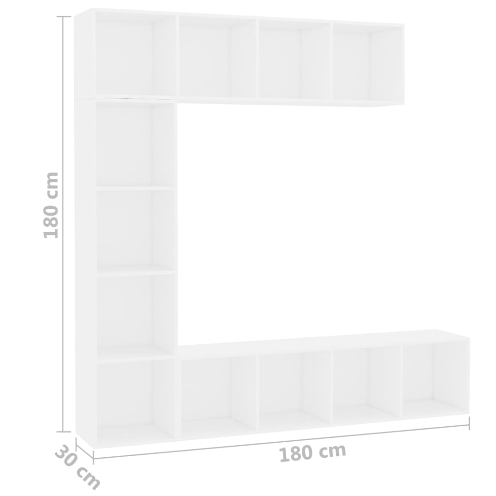 vidaXL Set bibliotecă/dulap TV, 3 piese, alb, 180 x 30 x 180 cm vidaXL Set bibliotecă/dulap TV, 3 piese, alb, 180 x 30 x 180 cm